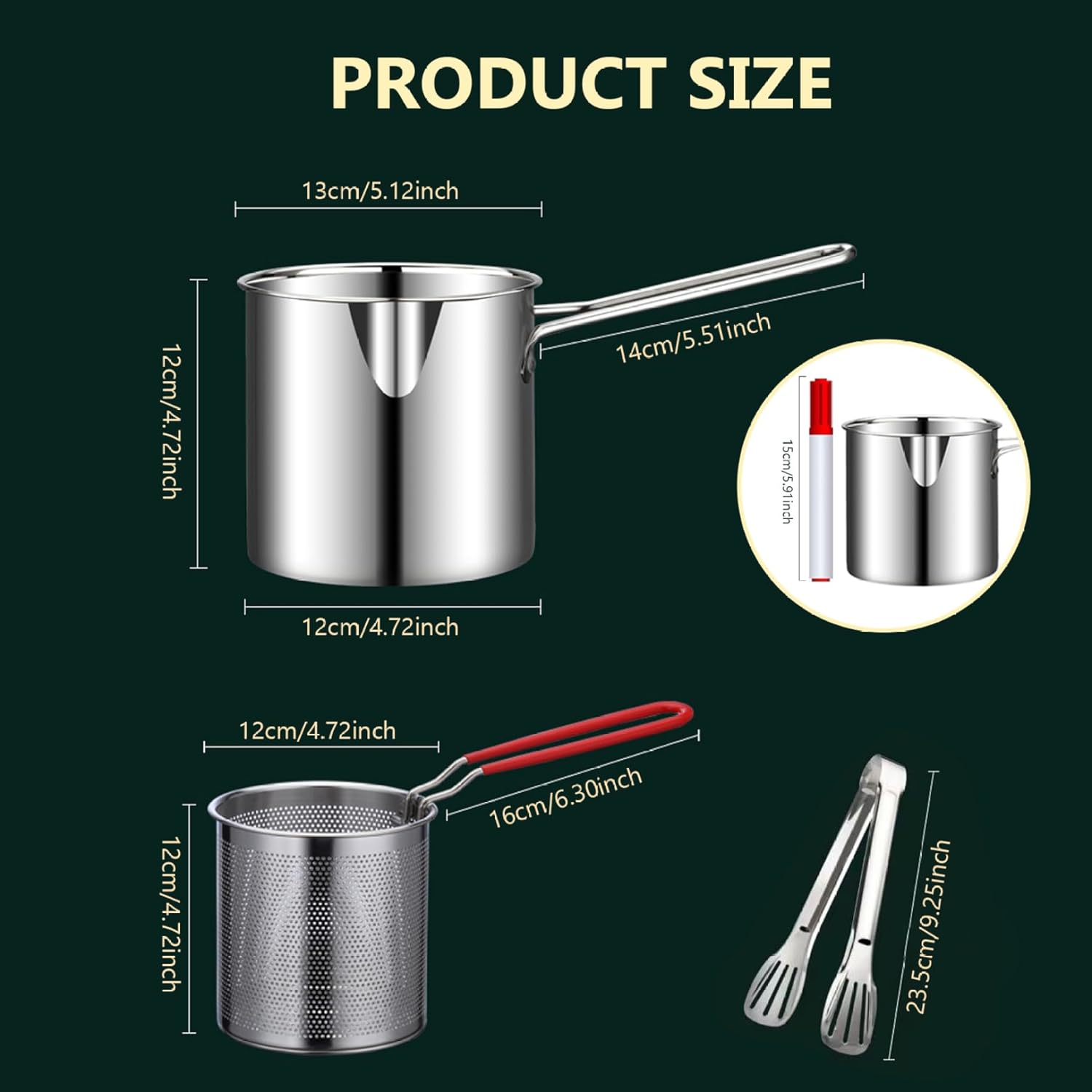 Mini Stainless Steel Deep Fry Pot with Strainer Basket Anti Scalding Handle